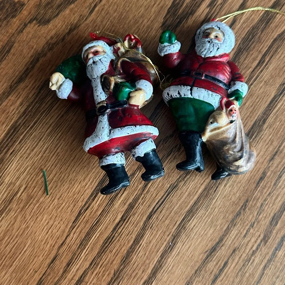 Vtg Santa Claus Holiday Ornaments - Red and Green